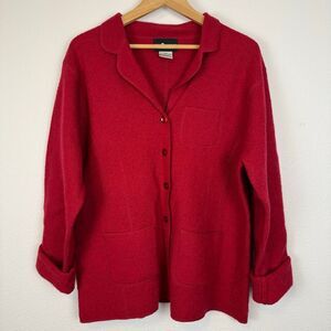 Vintage Sag Harbor 100% Wool Red Cardigan Sweater Size XL